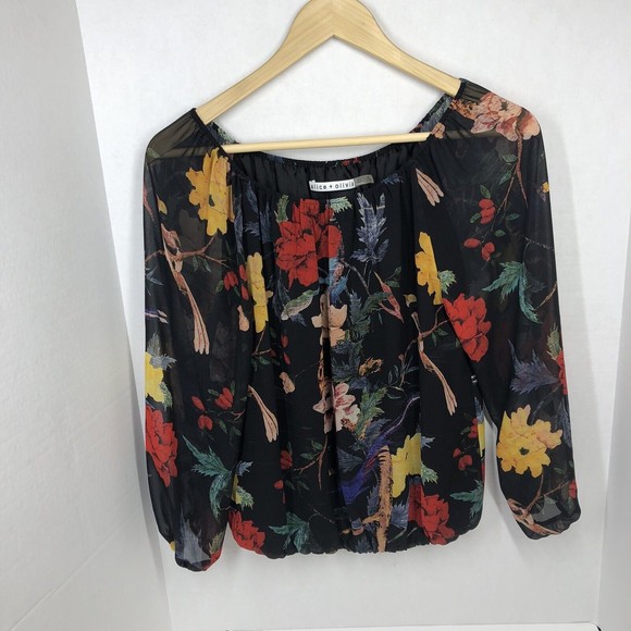 alice + olivia Alta Dark Floral Print Top Size XS - Picture 3 of 7